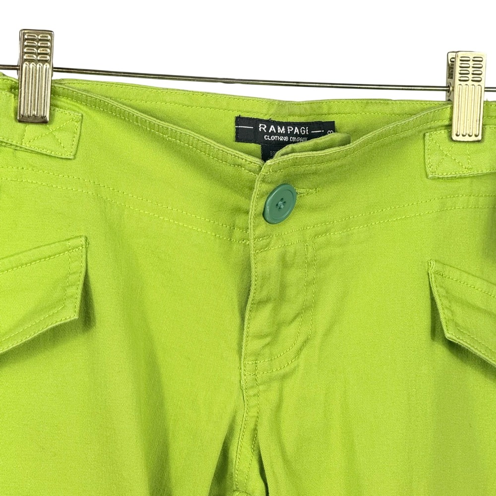 Rampage Cargo Pants Women's 3 Lime Green Drawstring Hem Utility Y2K Streetwear - Picture 3 of 6
